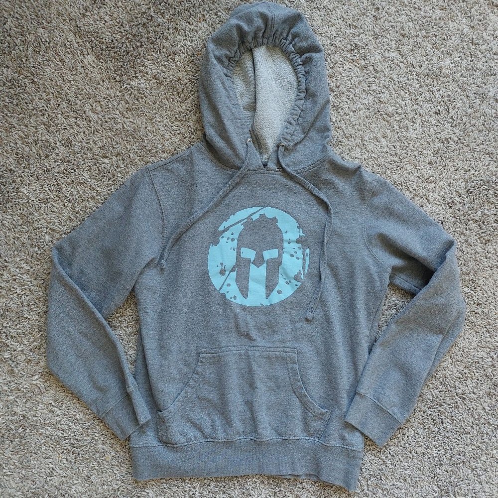 Gray Hoodie with Blue Spartan Logo